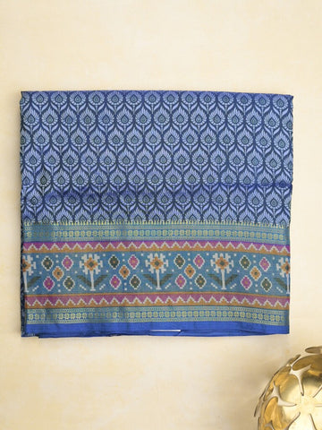 Ikkath fancy saree in navy blue color allover design with zari border & ikkath pallu and plain blouse