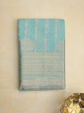 Chanderi kora fancy saree in sky blue color with allover zari motifs & brocade pallu and blouse