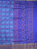 Ikkath fancy saree in blue color allover design with zari border & ikkath pallu and plain blouse