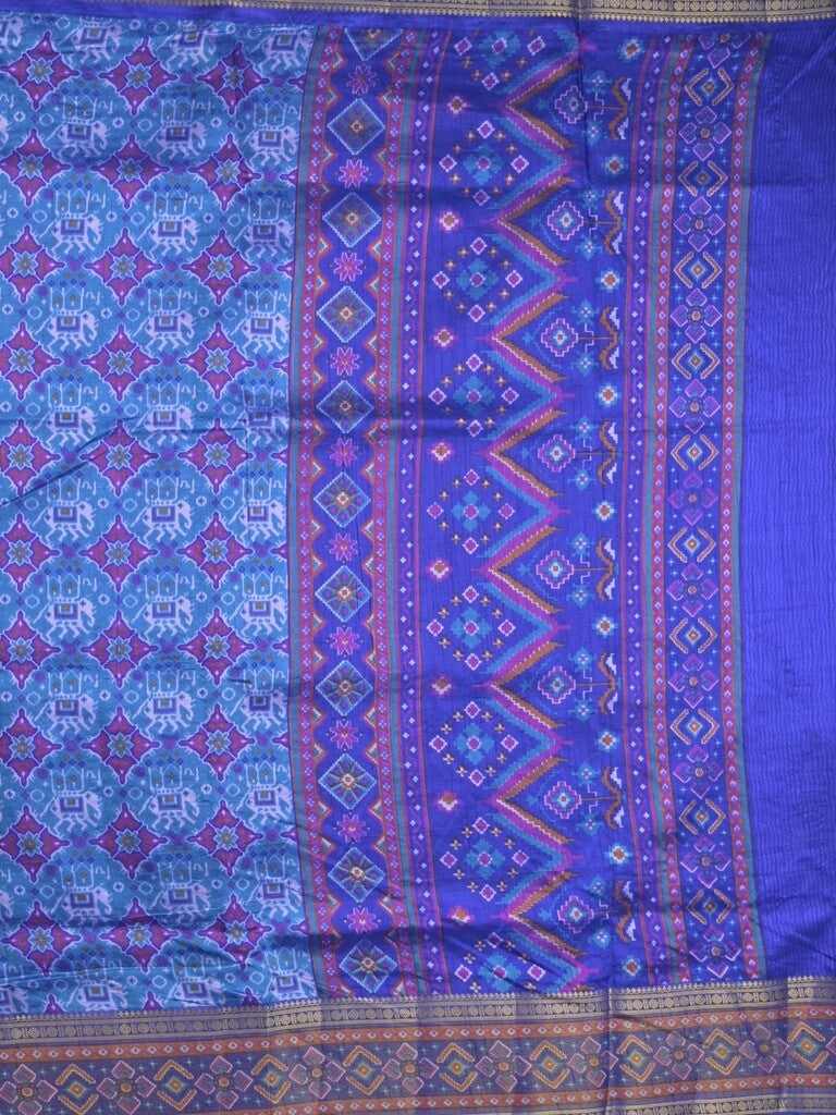 Ikkath fancy saree in blue color allover design with zari border & ikkath pallu and plain blouse