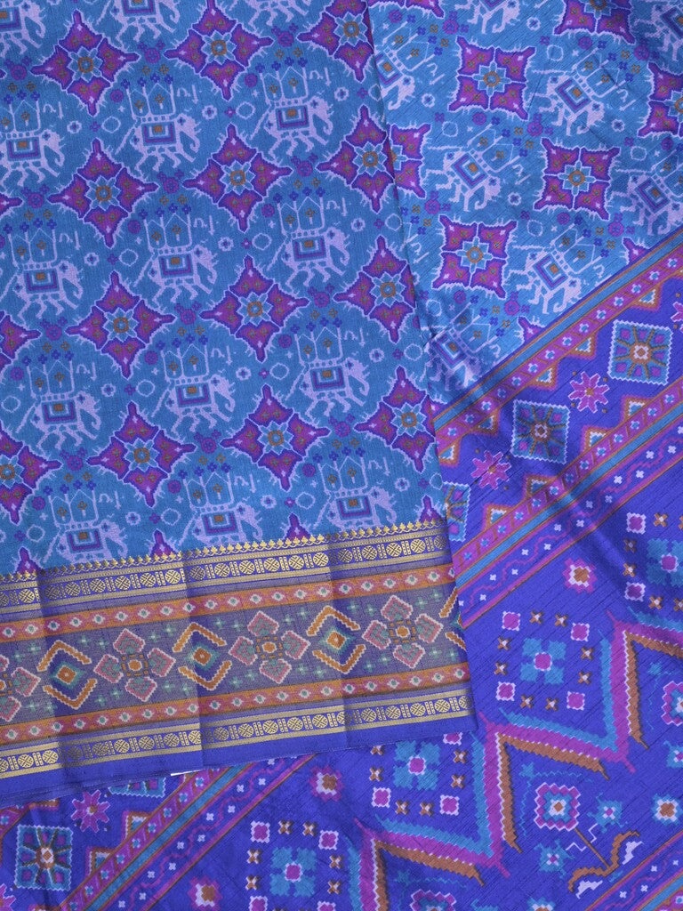 Ikkath fancy saree in blue color allover design with zari border & ikkath pallu and plain blouse