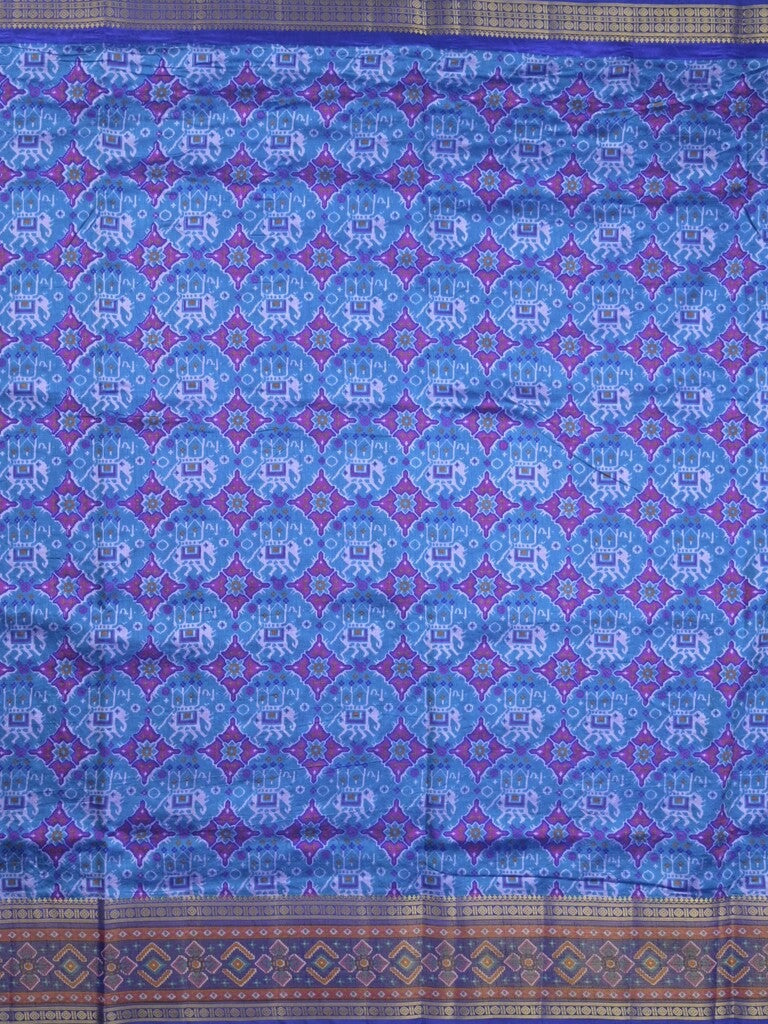 Ikkath fancy saree in blue color allover design with zari border & ikkath pallu and plain blouse