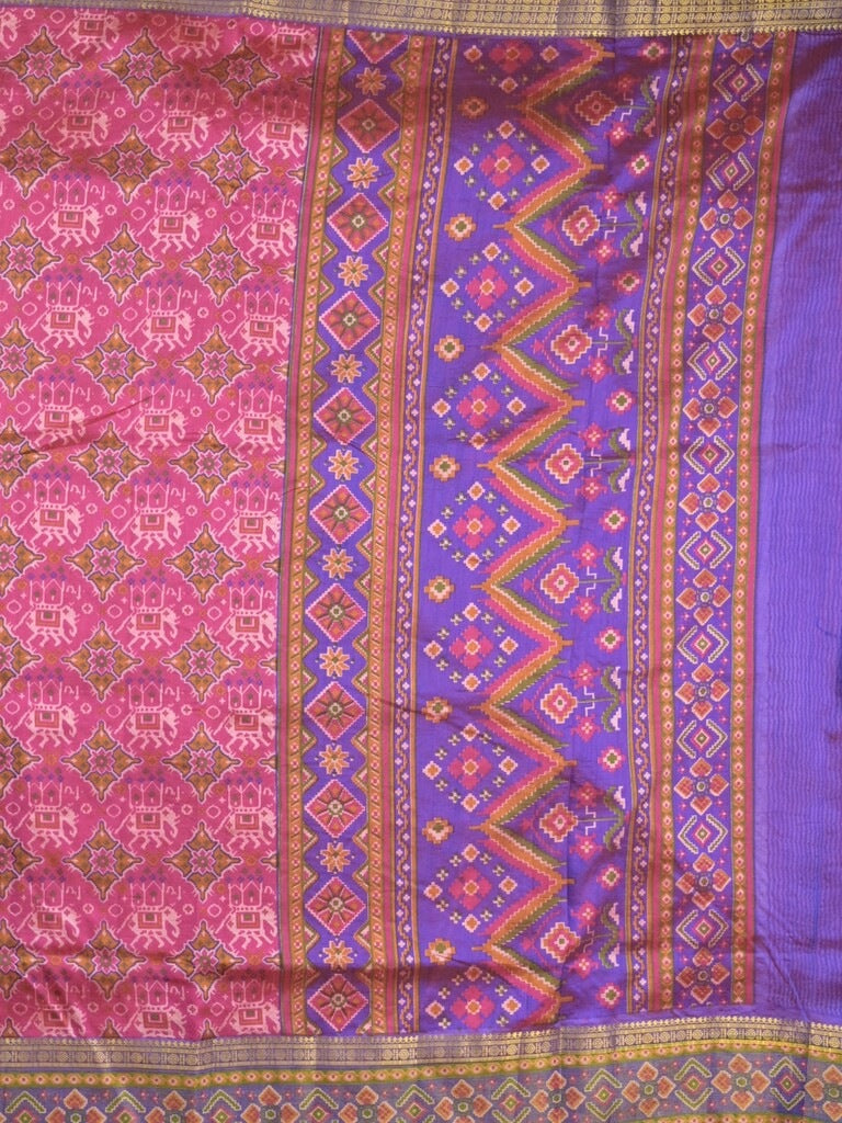 Ikkath fancy saree in pink color allover design with zari border & ikkath pallu and plain blouse