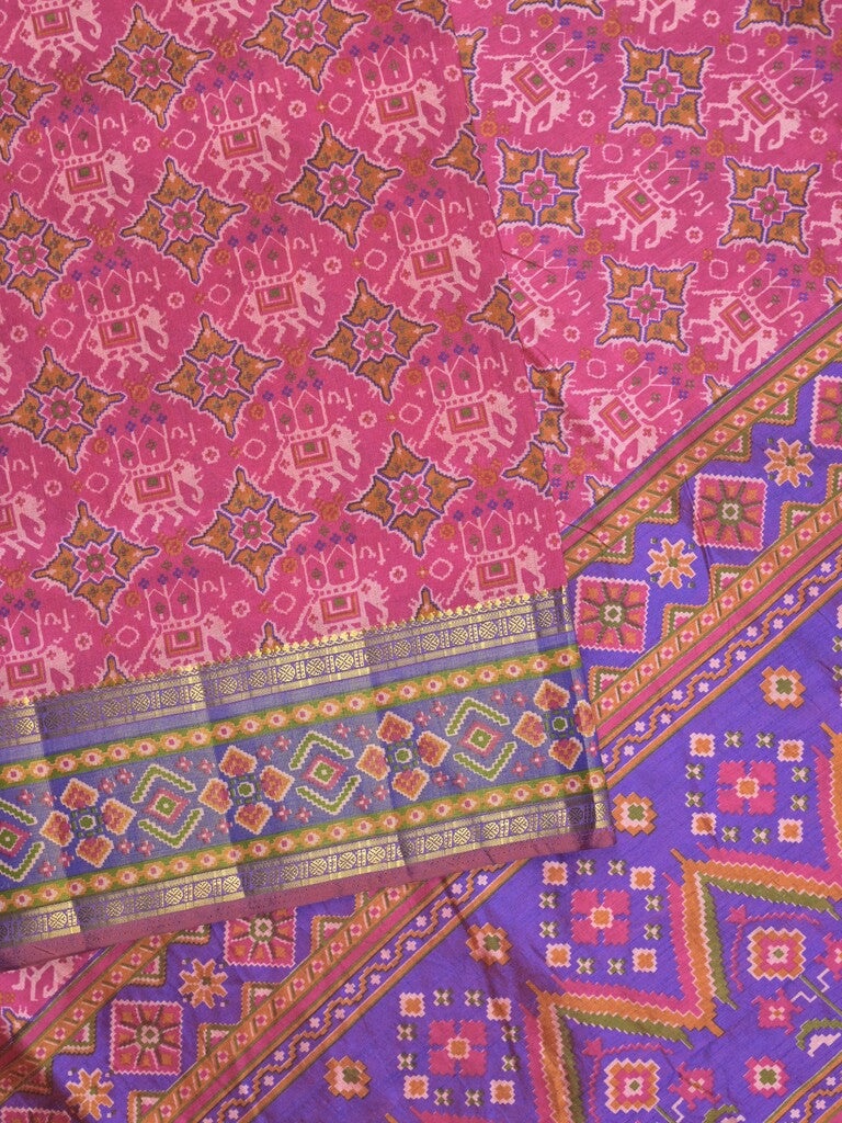 Ikkath fancy saree in pink color allover design with zari border & ikkath pallu and plain blouse