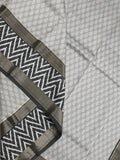 Maheshwari fancy saree light grey color allover prints & zari, printed border with contrast pallu and plain blouse