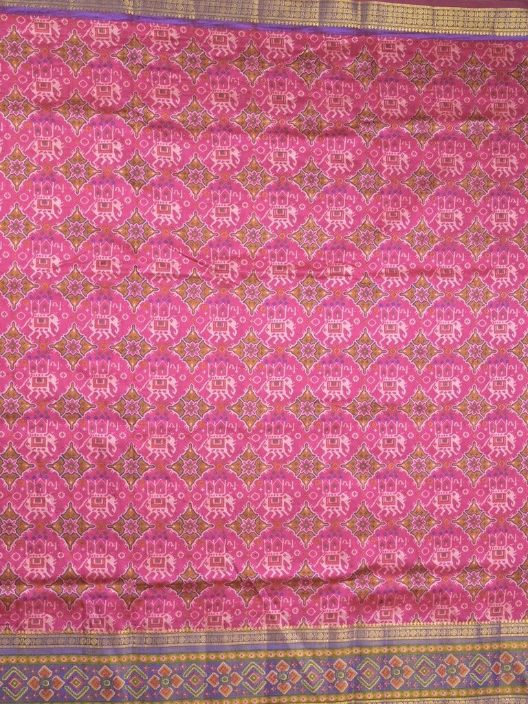 Ikkath fancy saree in pink color allover design with zari border & ikkath pallu and plain blouse