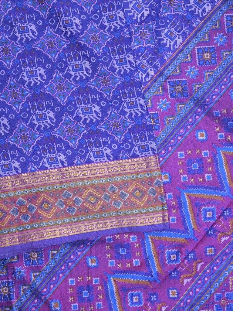 Ikkath fancy saree in blue color allover design with zari border & ikkath pallu and plain blouse