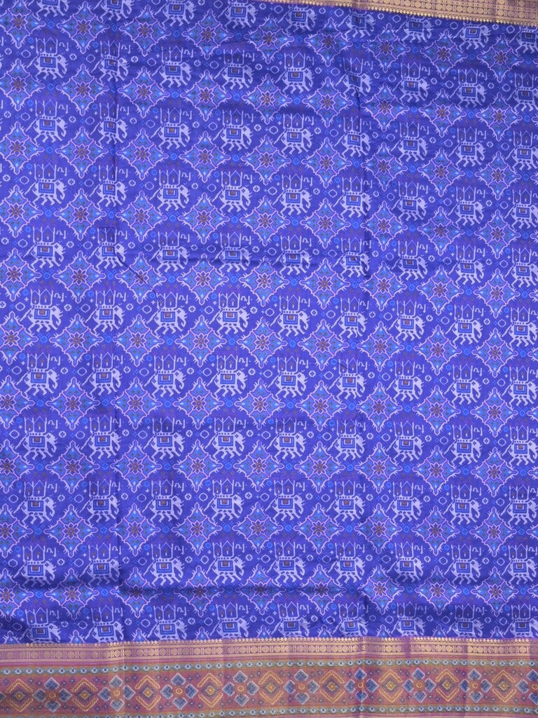 Ikkath fancy saree in blue color allover design with zari border & ikkath pallu and plain blouse