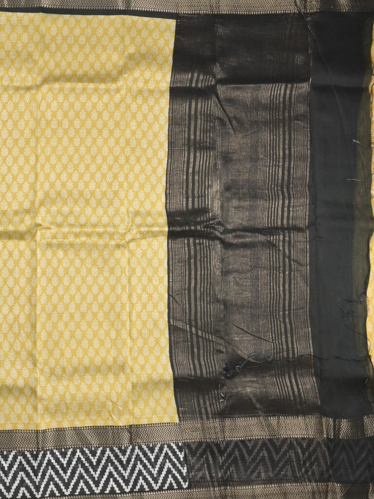 Maheshwari fancy saree light yellow color allover prints & zari, printed border with contrast pallu and plain blouse