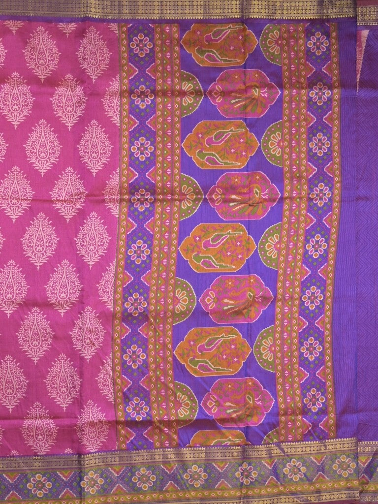Ikkath fancy saree in pink color allover design with zari border & ikkath pallu and plain blouse