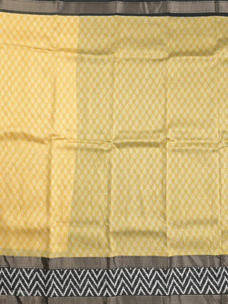 Maheshwari fancy saree light yellow color allover prints & zari, printed border with contrast pallu and plain blouse