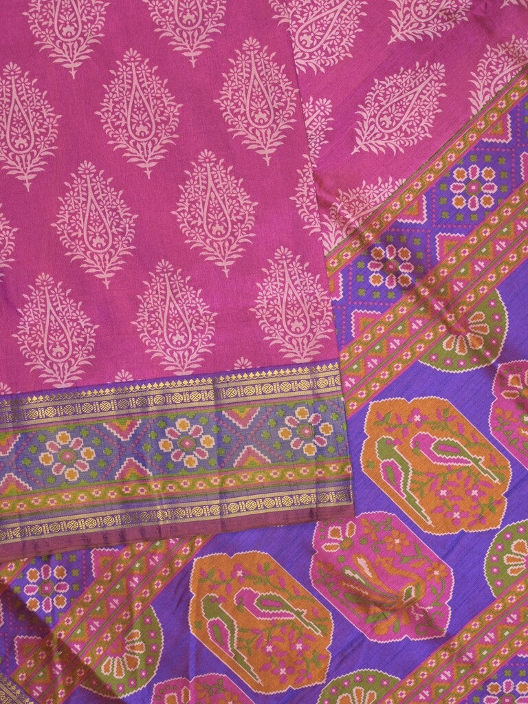 Ikkath fancy saree in pink color allover design with zari border & ikkath pallu and plain blouse