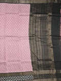 Maheshwari fancy saree pastel pink color allover prints & zari, printed border with contrast pallu and plain blouse