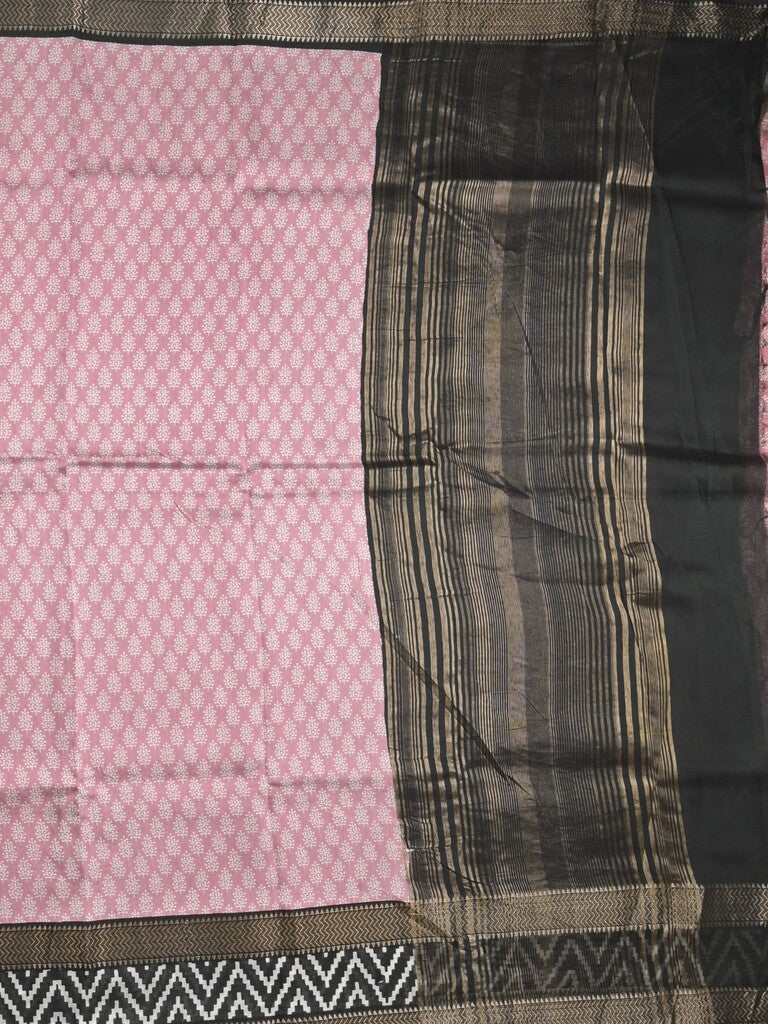 Maheshwari fancy saree pastel pink color allover prints & zari, printed border with contrast pallu and plain blouse