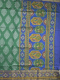 Ikkath fancy saree in green color allover design with zari border & ikkath pallu and plain blouse