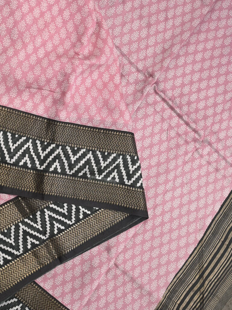 Maheshwari fancy saree pastel pink color allover prints & zari, printed border with contrast pallu and plain blouse