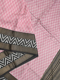 Maheshwari fancy saree pastel pink color allover prints & zari, printed border with contrast pallu and plain blouse