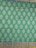 Ikkath fancy saree in green color allover design with zari border & ikkath pallu and plain blouse