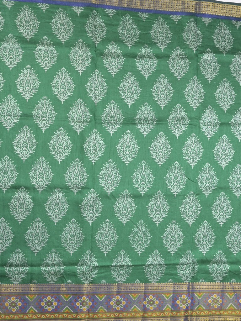 Ikkath fancy saree in green color allover design with zari border & ikkath pallu and plain blouse