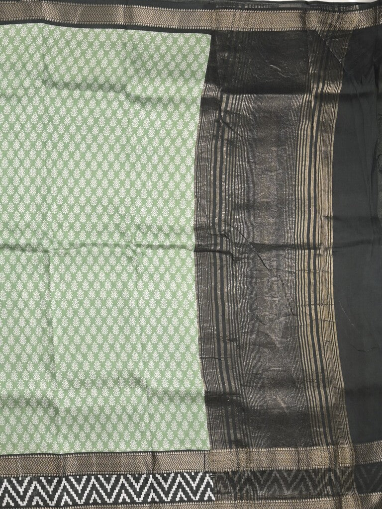 Maheshwari fancy saree light lux green color allover prints & zari, printed border with contrast pallu and plain blouse