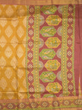 Ikkath fancy saree in yellow color allover design with zari border & ikkath pallu and plain blouse