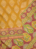 Ikkath fancy saree in yellow color allover design with zari border & ikkath pallu and plain blouse
