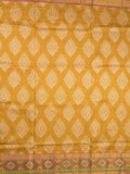 Ikkath fancy saree in yellow color allover design with zari border & ikkath pallu and plain blouse