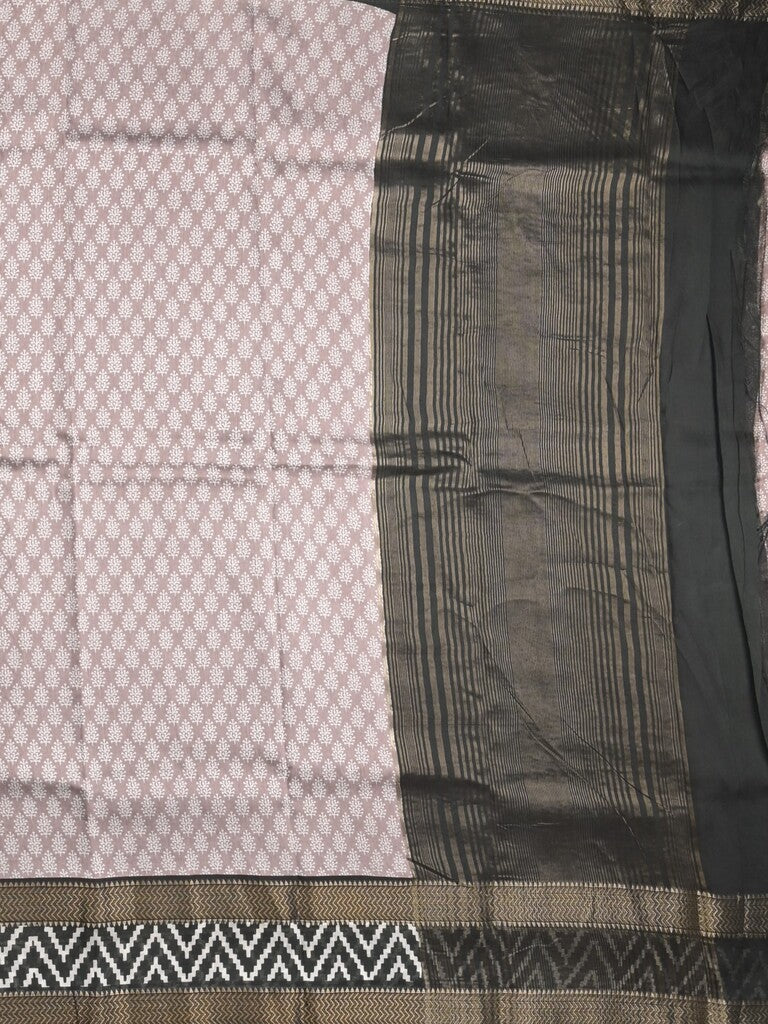 Maheshwari fancy saree light pinkish grey color allover prints & zari, printed border with contrast pallu and plain blouse