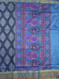 Ikkath fancy saree in dark blue color allover design with zari border & ikkath pallu and plain blouse