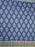 Ikkath fancy saree in dark blue color allover design with zari border & ikkath pallu and plain blouse