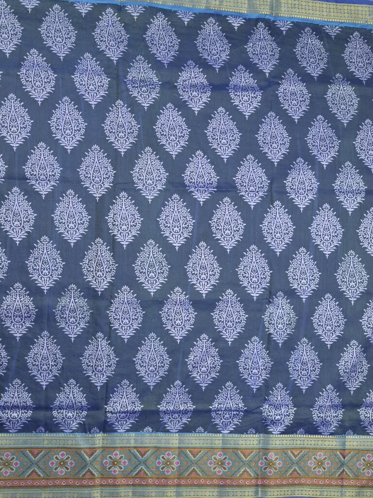 Ikkath fancy saree in dark blue color allover design with zari border & ikkath pallu and plain blouse