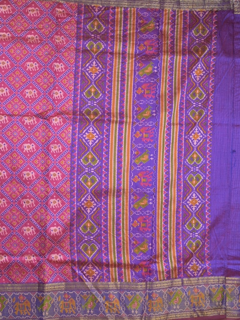 Ikkath fancy saree in pink color allover design with zari border & ikkath pallu and plain blouse