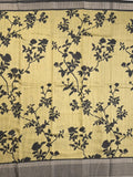 Maheshwari fancy saree light yellow color allover prints & zari border with contrast pallu and plain blouse