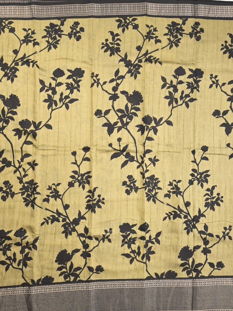 Maheshwari fancy saree light yellow color allover prints & zari border with contrast pallu and plain blouse