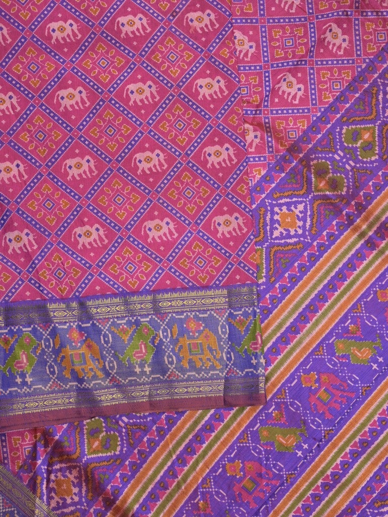 Ikkath fancy saree in pink color allover design with zari border & ikkath pallu and plain blouse