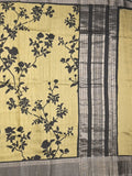 Maheshwari fancy saree light yellow color allover prints & zari border with contrast pallu and plain blouse