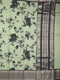 Maheshwari fancy saree pista green color allover prints & zari border with contrast pallu and plain blouse
