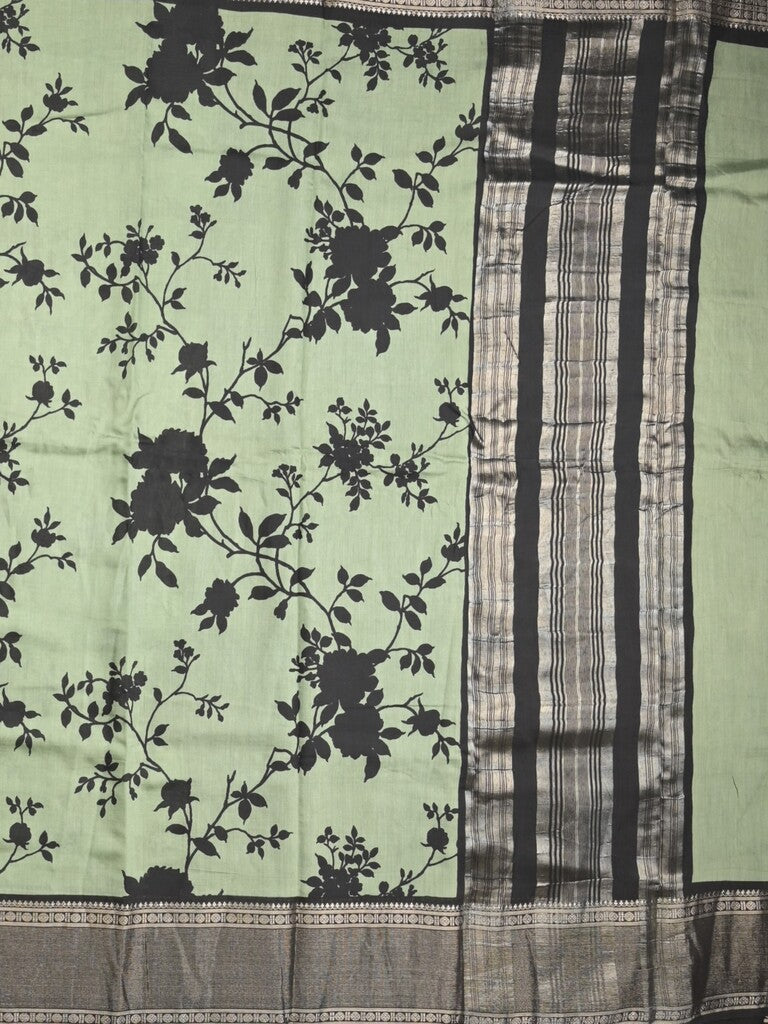 Maheshwari fancy saree pista green color allover prints & zari border with contrast pallu and plain blouse