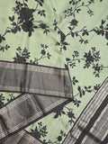 Maheshwari fancy saree pista green color allover prints & zari border with contrast pallu and plain blouse