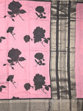 Maheshwari fancy saree light pink color allover prints & zari border with contrast pallu and plain blouse