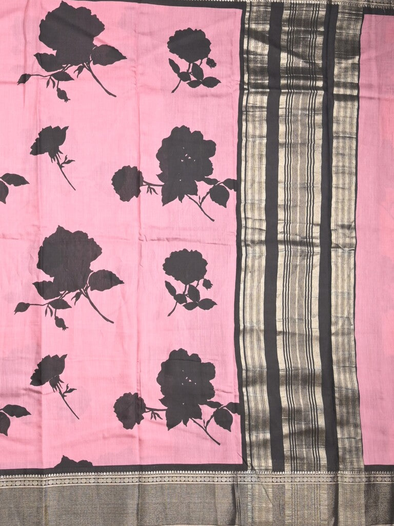 Maheshwari fancy saree light pink color allover prints & zari border with contrast pallu and plain blouse