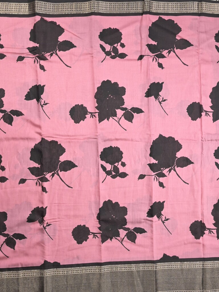 Maheshwari fancy saree light pink color allover prints & zari border with contrast pallu and plain blouse