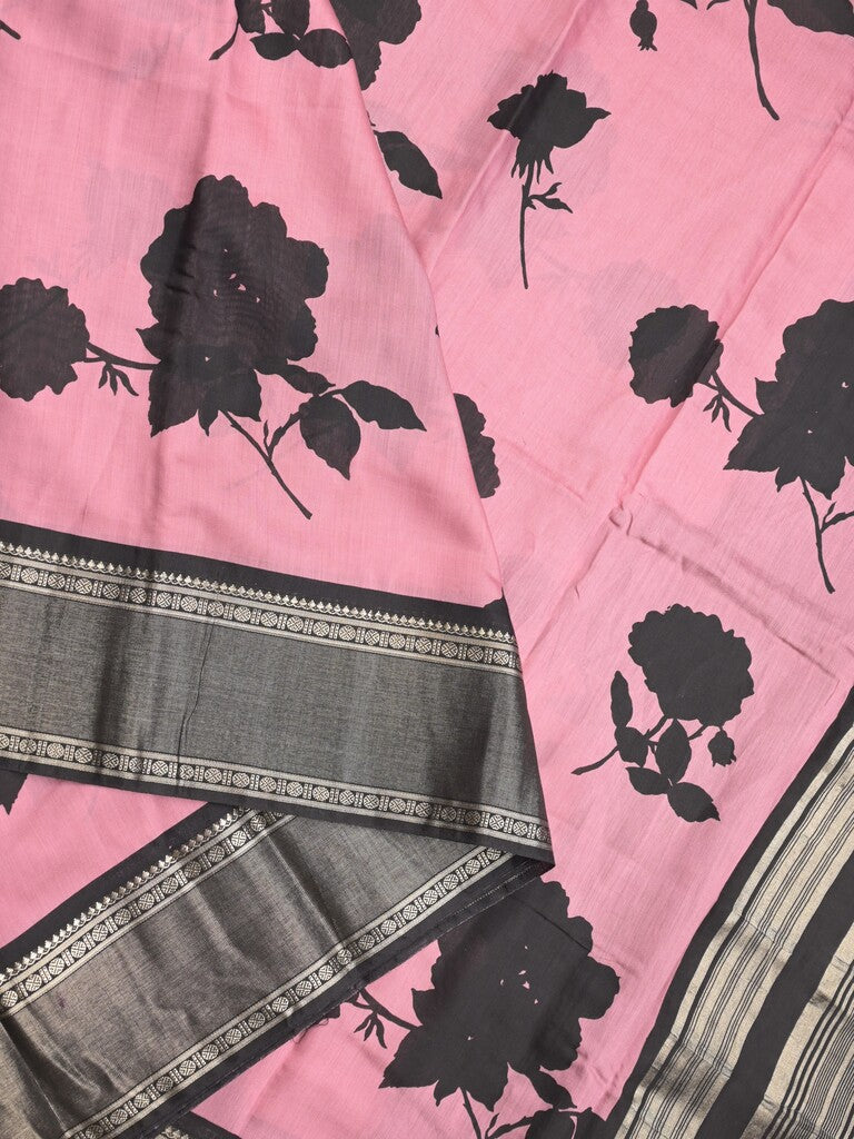 Maheshwari fancy saree light pink color allover prints & zari border with contrast pallu and plain blouse