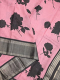 Maheshwari fancy saree light pink color allover prints & zari border with contrast pallu and plain blouse