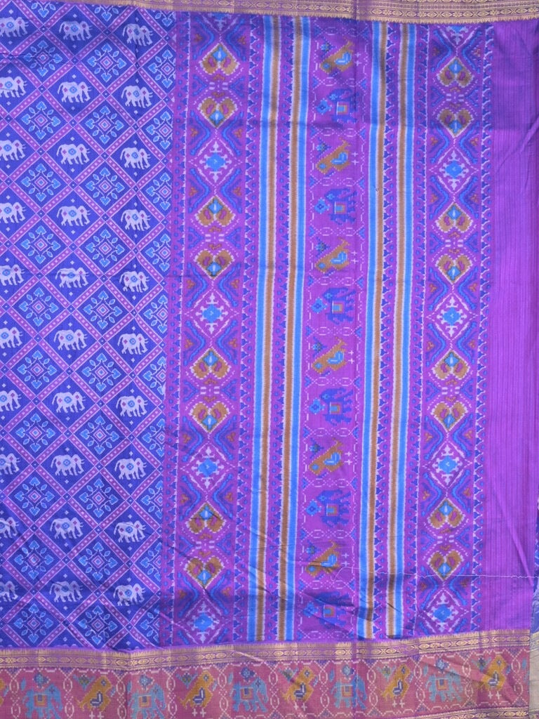 Ikkath fancy saree in royal blue color allover design with zari border & ikkath pallu and plain blouse