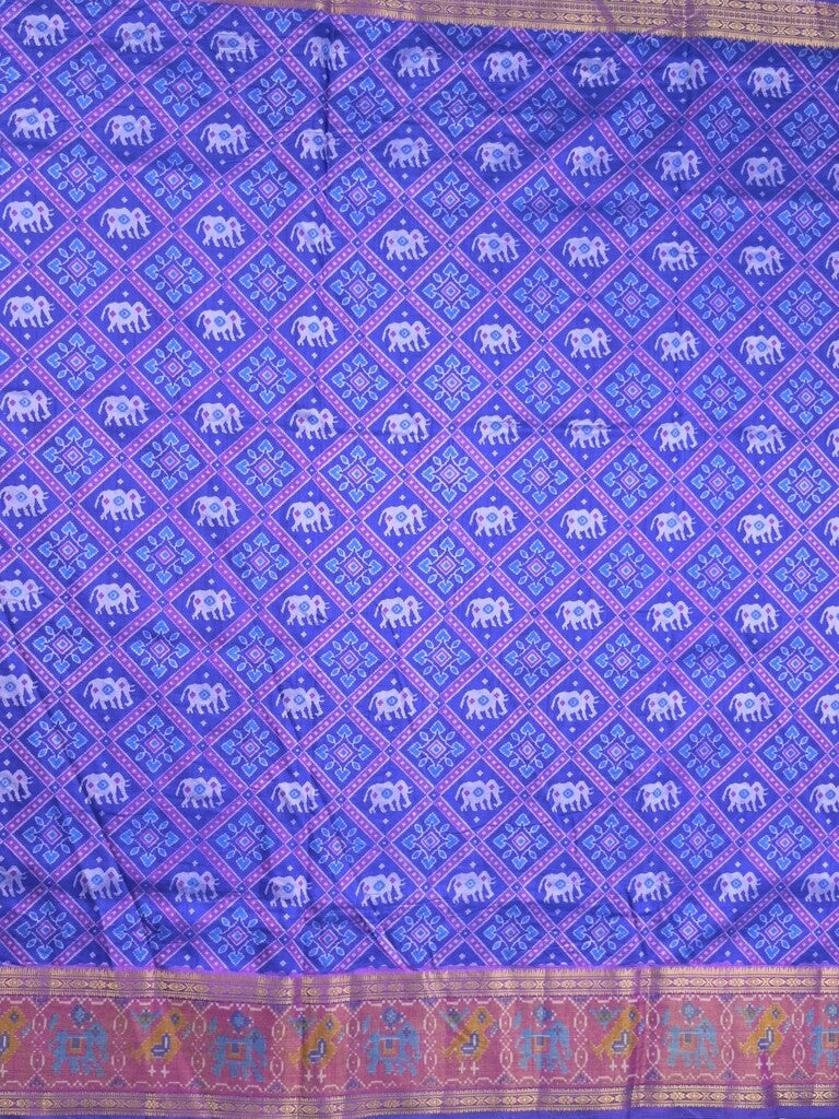 Ikkath fancy saree in royal blue color allover design with zari border & ikkath pallu and plain blouse