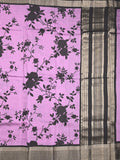 Maheshwari fancy saree purple color allover prints & zari border with contrast pallu and plain blouse