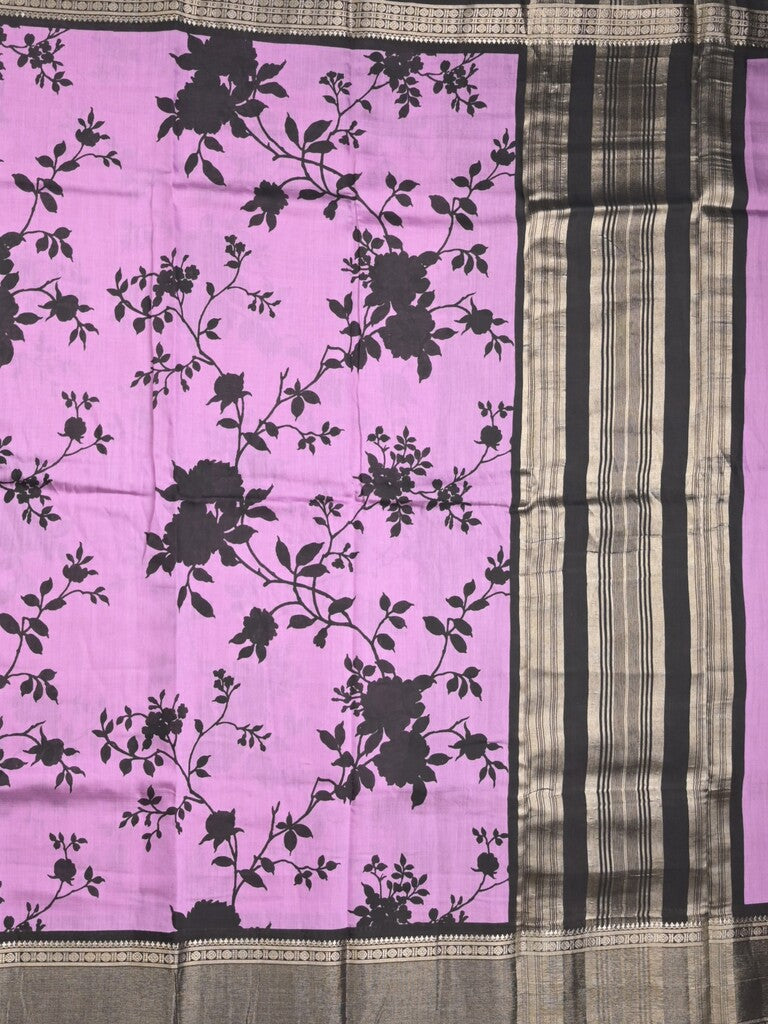 Maheshwari fancy saree purple color allover prints & zari border with contrast pallu and plain blouse