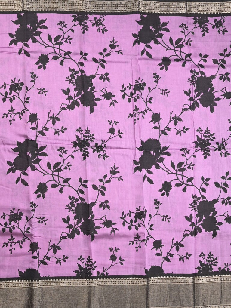Maheshwari fancy saree purple color allover prints & zari border with contrast pallu and plain blouse