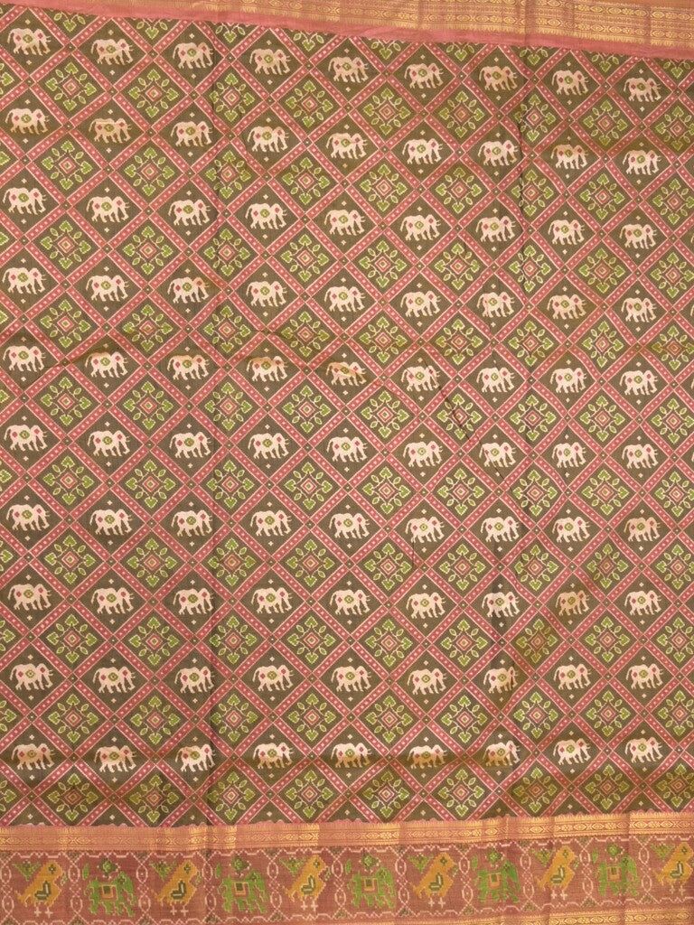 Ikkath fancy saree in brown color allover design with zari border & ikkath pallu and plain blouse